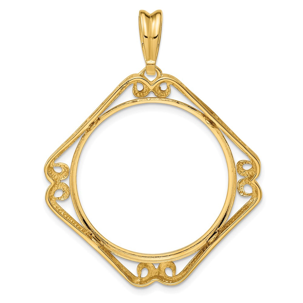 FJC Finejewelers 14 kt Yellow Gold Cushion Shape Scroll 27mm Prong Coin Bezel Pendant