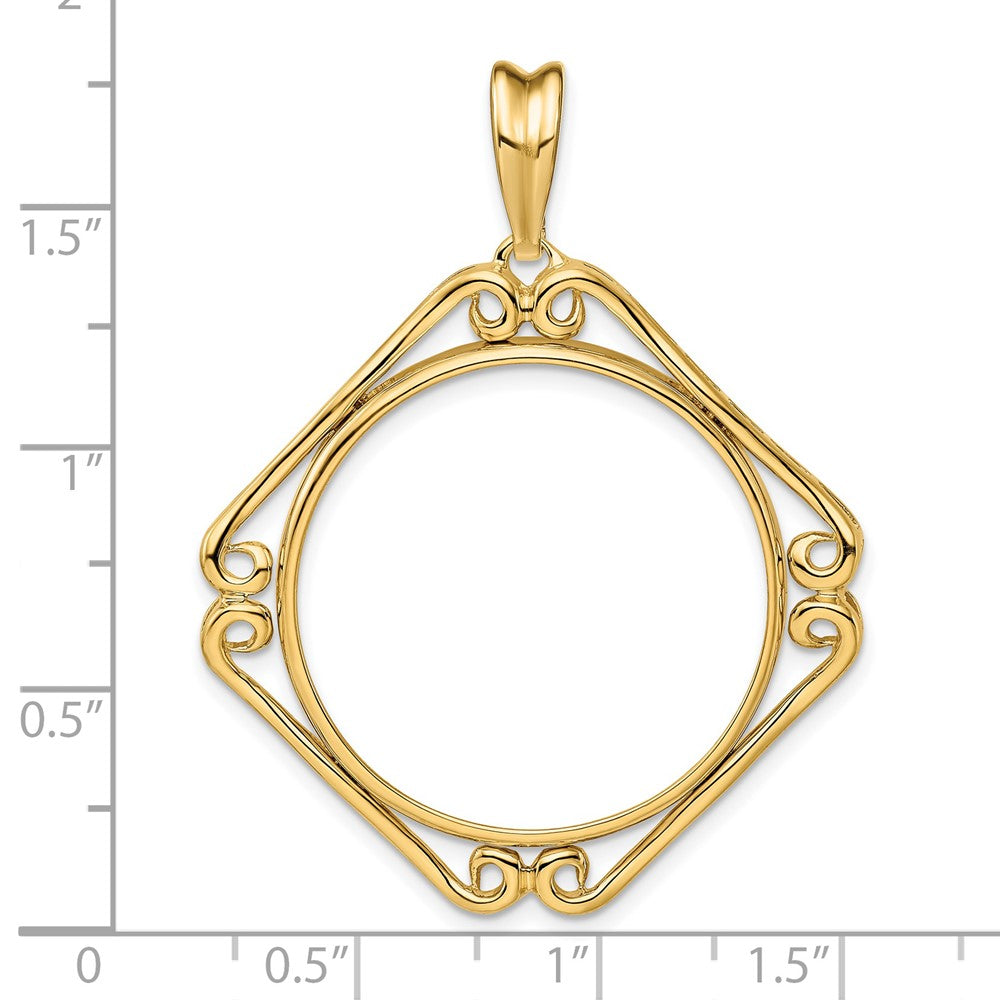 FJC Finejewelers 14 kt Yellow Gold Cushion Shape Scroll 27mm Prong Coin Bezel Pendant