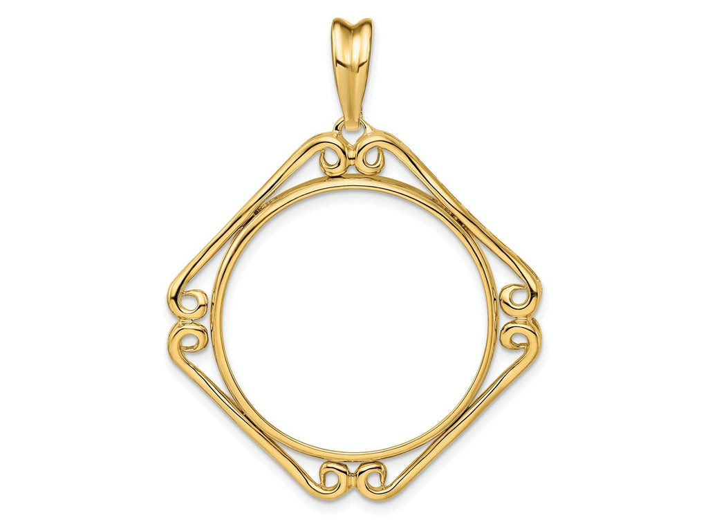 FJC Finejewelers 14 kt Yellow Gold Cushion Shape Scroll 27mm Prong Coin Bezel Pendant
