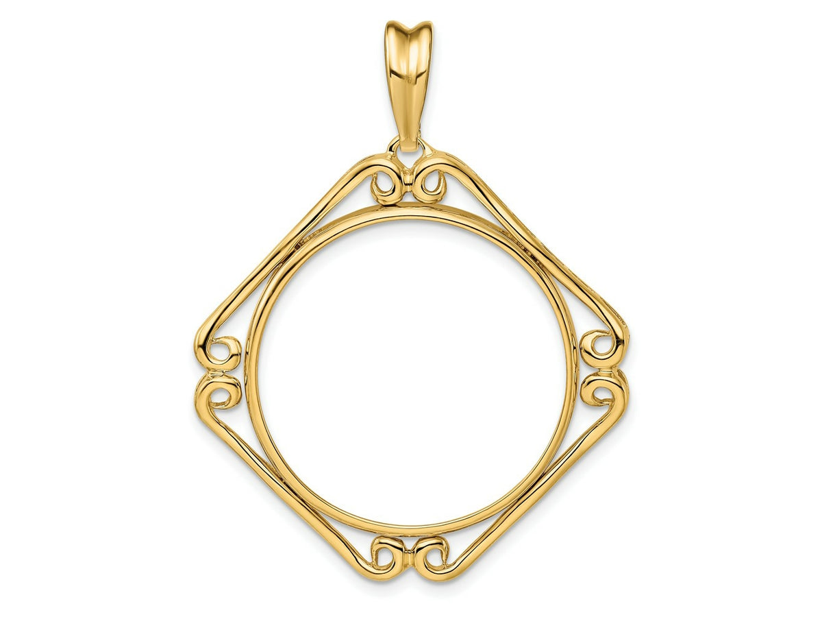 FJC Finejewelers 14 kt Yellow Gold Cushion Shape Scroll 27mm Prong Coin Bezel Pendant