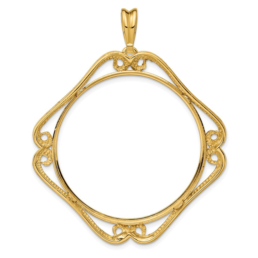 FJC Finejewelers 14 kt Yellow Gold Cushion Shape Scroll 34.2mm Prong Coin Bezel Pendant