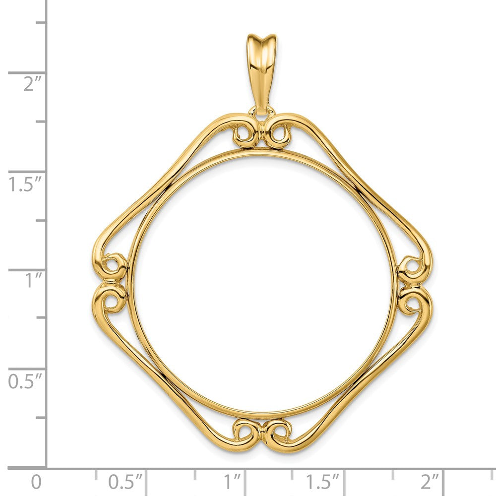 FJC Finejewelers 14 kt Yellow Gold Cushion Shape Scroll 34.2mm Prong Coin Bezel Pendant