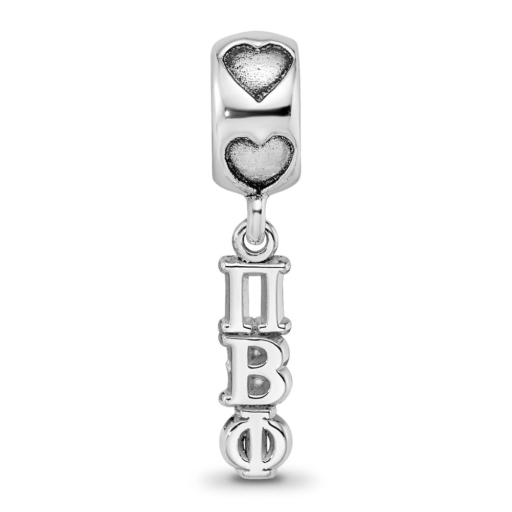 LogoArt 925 Sterling Silver Rhodium Plated Pi Beta Phi Vertical Letters on Heart Bea