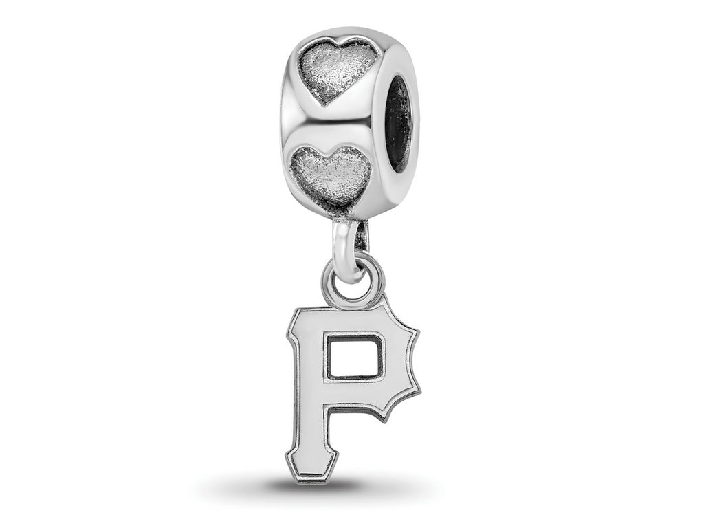LogoArt 925 Sterling Silver Rhodium Plated Pittsburgh Pirates P on Heart Bead