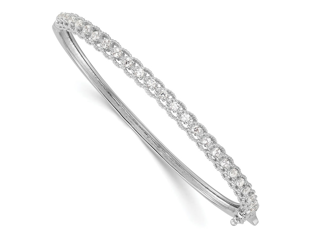 FJC Finejewelers 925 Sterling Silver Rhodium Plated CZ Hinged Bangle 4.27 mm