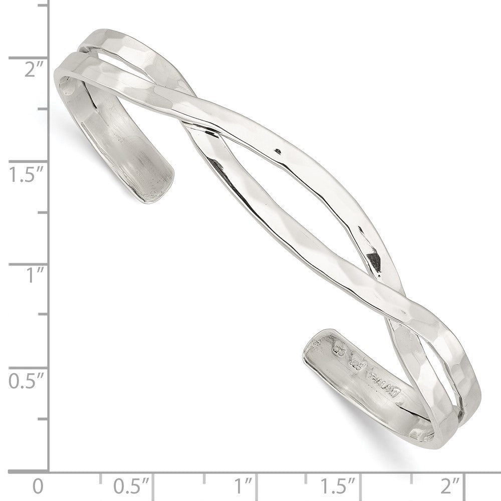 FJC Finejewelers 925 Sterling Silver Polished Hammered Criss Cross Cuff Bangle 7.5 Inches x 10 mm Bracelet