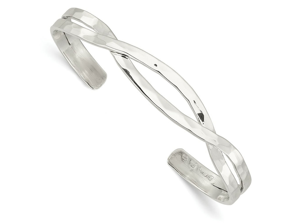 FJC Finejewelers 925 Sterling Silver Polished Hammered Criss Cross Cuff Bangle 7.5 Inches x 10 mm Bracelet