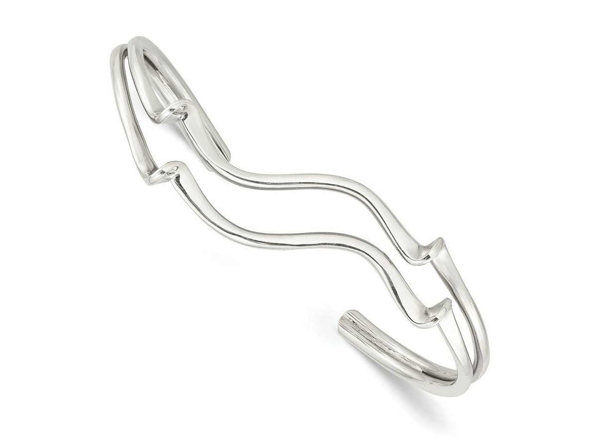 FJC Finejewelers 925 Sterling Silver Polished Wavy Cuff Bangle 7.5 Inches x 14 mm