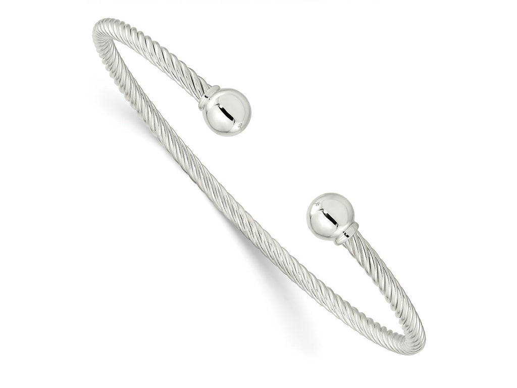 FJC Finejewelers 925 Sterling Silver Polished Twisted with 1 Thread Ball Cuff Bangle 7.75 Inches x 6.8 mm