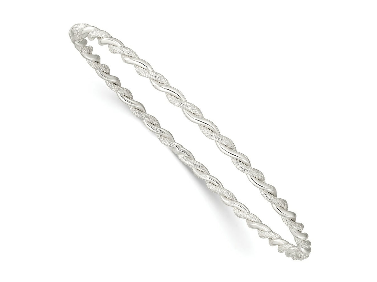 FJC Finejewelers 925 Sterling Silver Polished and Textured Twisted Slip-on Bangle 8 Inches x 3 mm