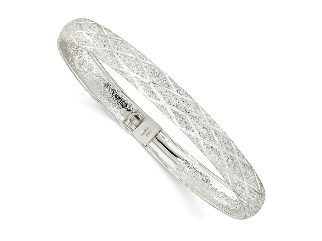 FJC Finejewelers 925 Sterling Silver Laser-cut X-Design Oval Flexible Bangle 7.5 mm