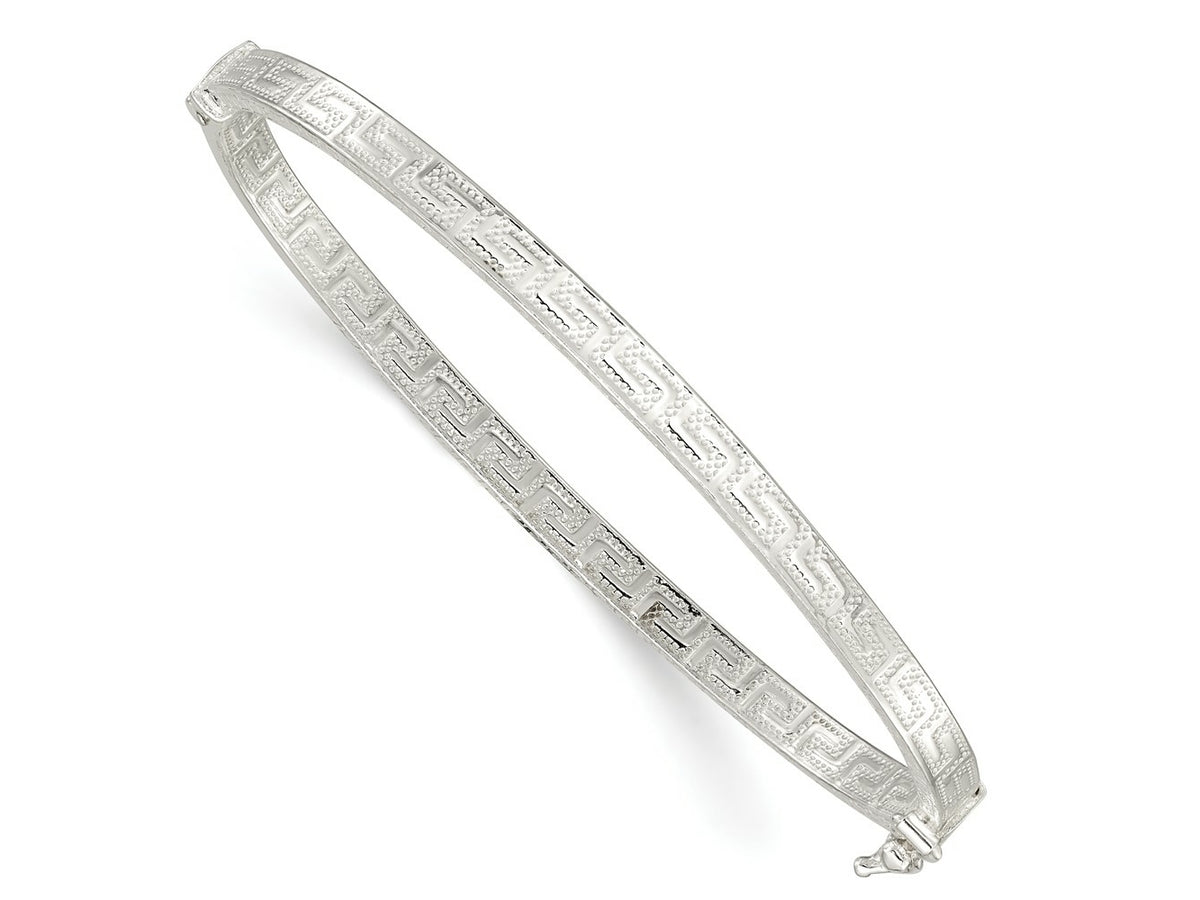 FJC Finejewelers 925 Sterling Silver Polished Greek Key Design Hinged Bangle 3.9 mm