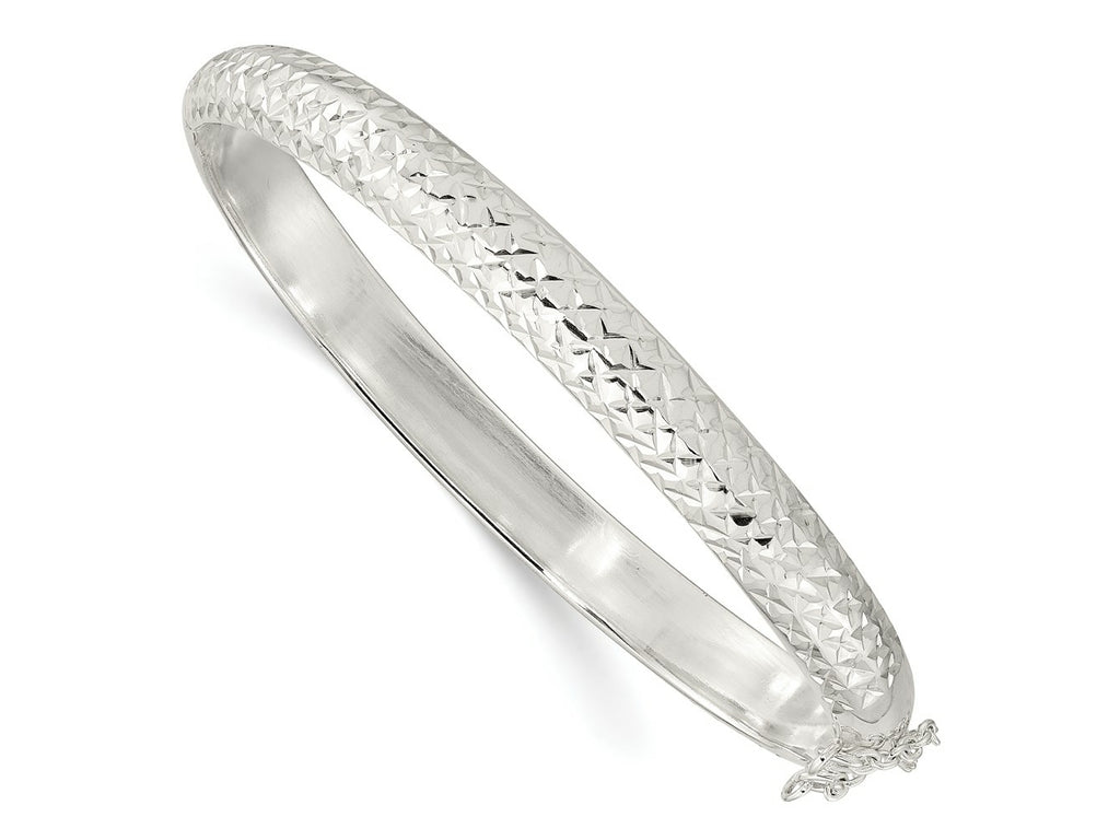FJC Finejewelers 925 Sterling Silver Rhodium Plated Polished and Bright Cut 7.00mm Hinged Bangle 7 mm