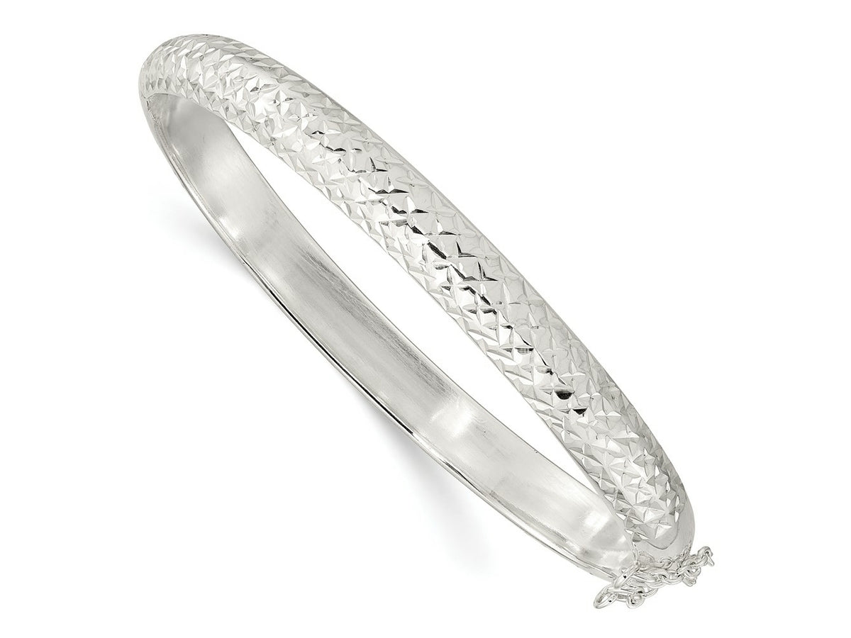 FJC Finejewelers 925 Sterling Silver Rhodium Plated Polished and Bright Cut 7.00mm Hinged Bangle 7 mm