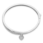 FJC Finejewelers 925 Sterling Silver Rhodium Plated CZ Heart Dangle Hinged Bangle 7.8 mm