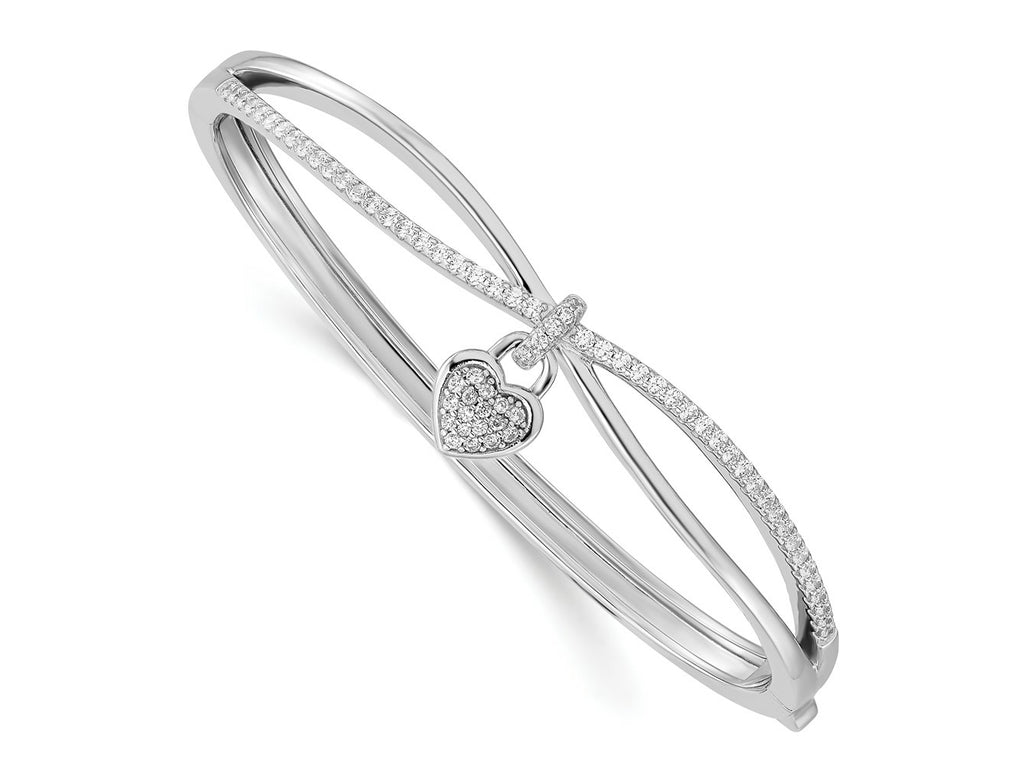FJC Finejewelers 925 Sterling Silver Rhodium Plated CZ Heart Dangle Hinged Bangle 7.8 mm