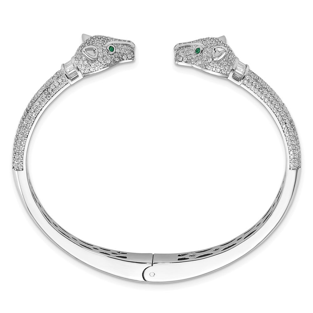 FJC Finejewelers 925 Sterling Silver Rhodium Plated Polished CZ Lioness Hinged Cuff Bangle 12.8 mm