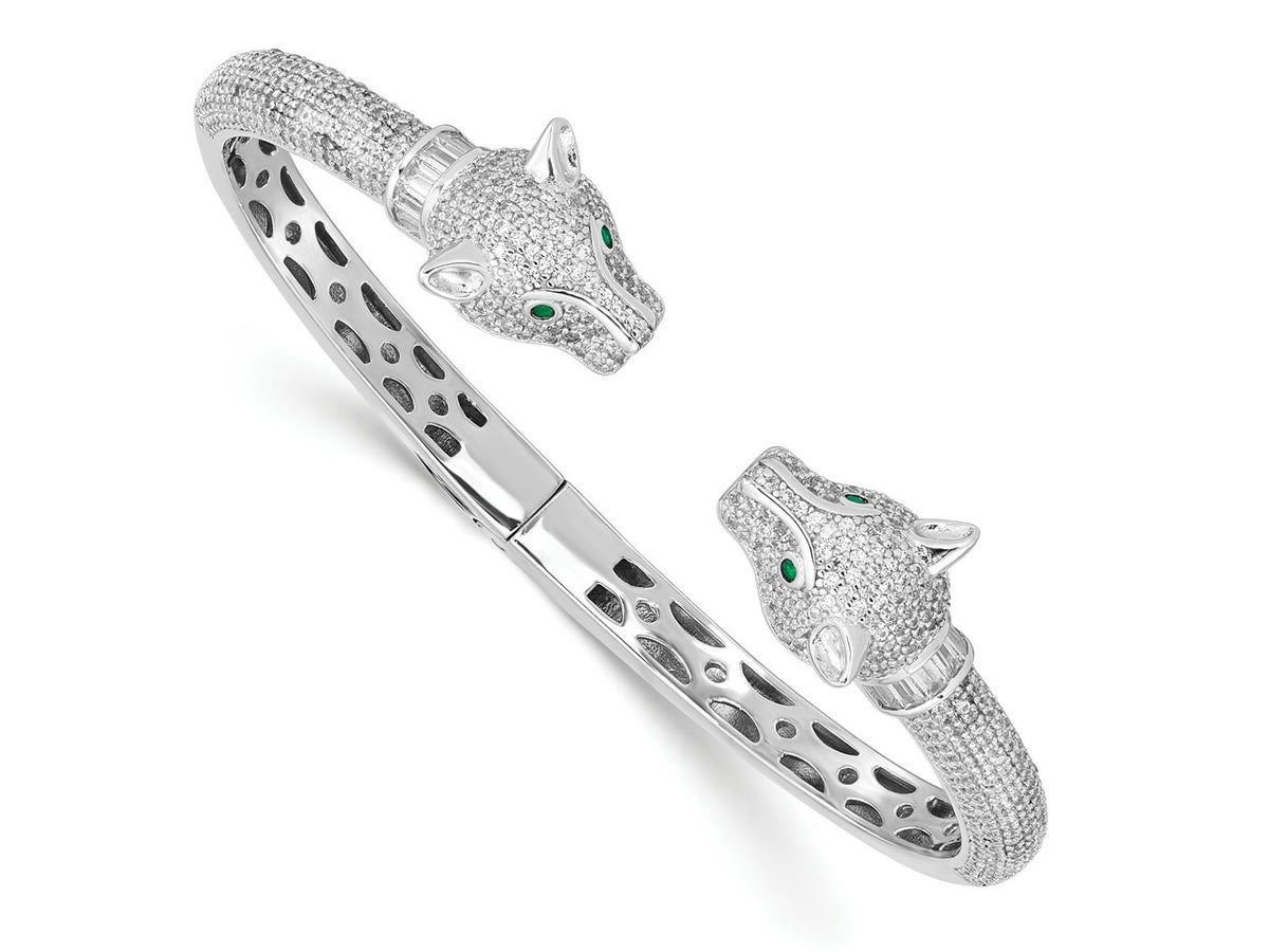 FJC Finejewelers 925 Sterling Silver Rhodium Plated Polished CZ Lioness Hinged Cuff Bangle 12.8 mm