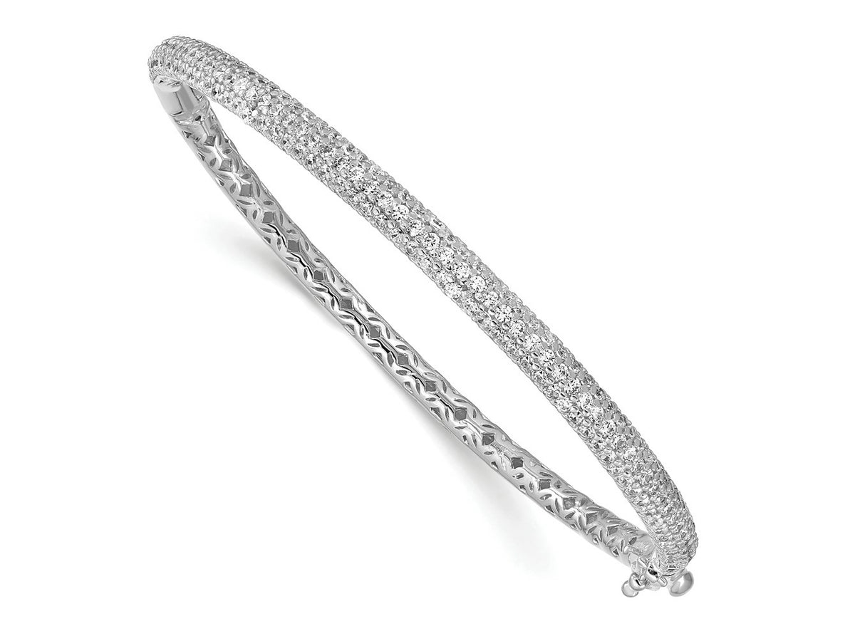 FJC Finejewelers 925 Sterling Silver Pavé Rhodium Plated 175 Stone CZ Hinged Bangle 4 mm