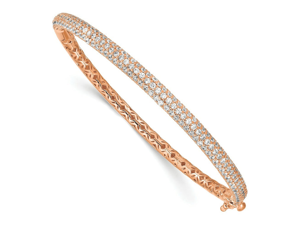 FJC Finejewelers 925 Sterling Silver Pavé Rose-tone 175 Stone CZ Hinged Bangle 4 mm