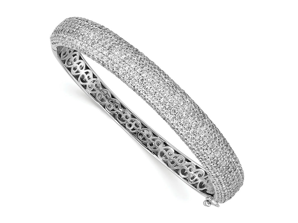 FJC Finejewelers 925 Sterling Silver Pavé Rhodium Plated 360 Stone CZ Hinged Bangle 9 mm