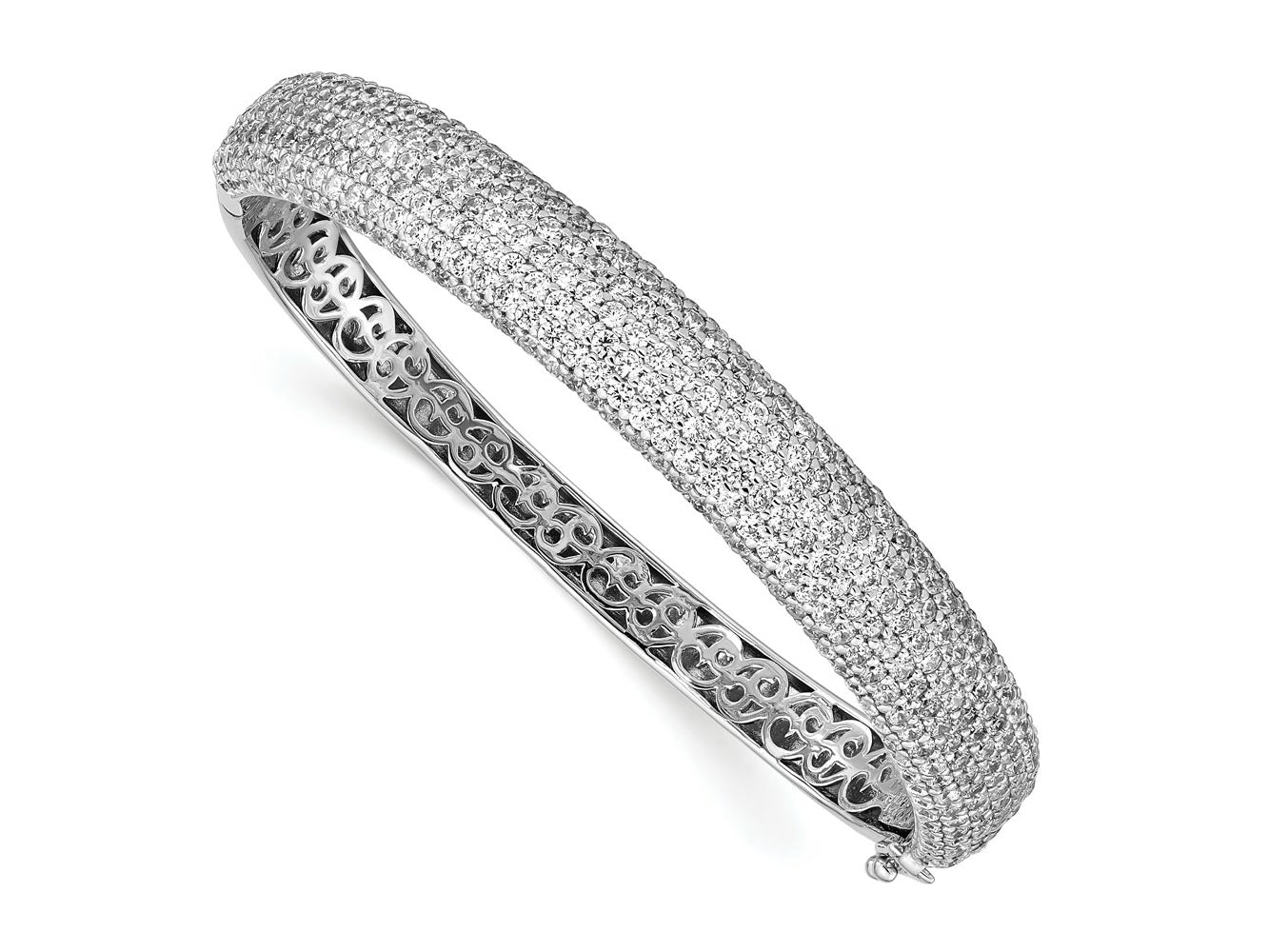 FJC Finejewelers 925 Sterling Silver Pavé Rhodium Plated 360 Stone CZ Hinged Bangle 9 mm