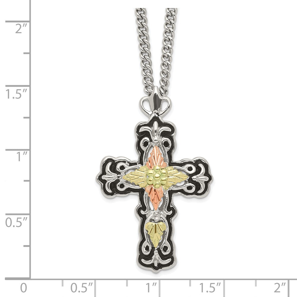 FJC Finejewelers 925 Sterling Silver Antiqued w/12K Accents Black Hills Cross Necklace 20 Inches x 22 mm
