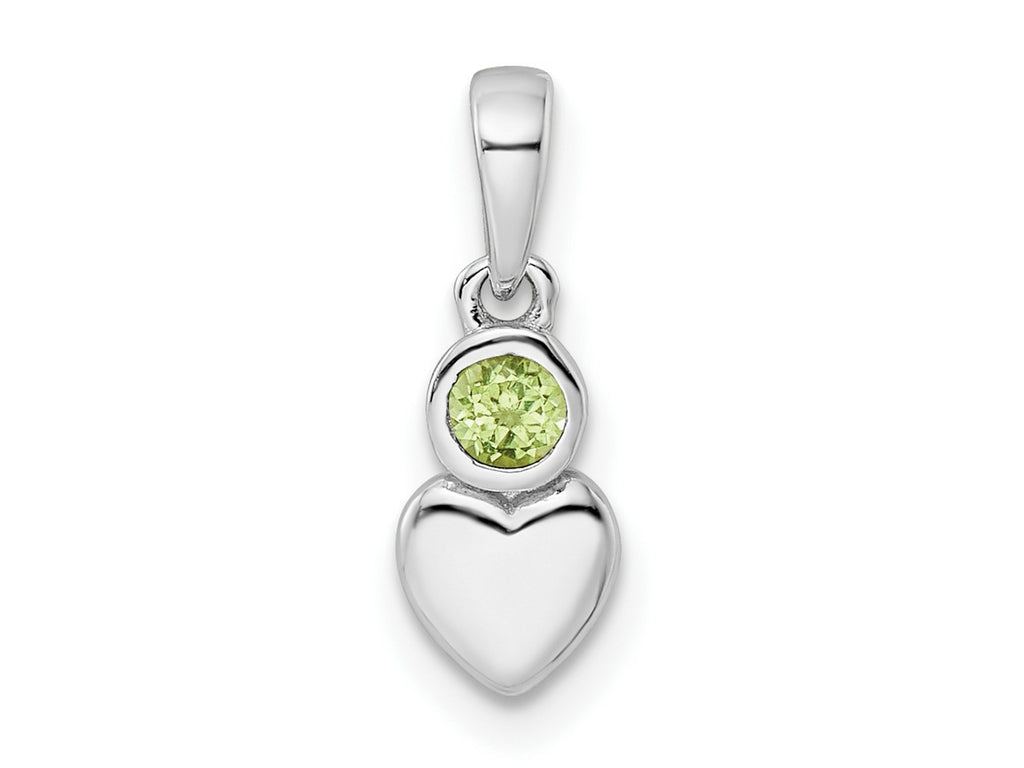 FJC Finejewelers 925 Sterling Silver Birthstone Rhodium Plated Polished Peridot Heart Charm 17 x 5 mm