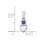 FJC Finejewelers 925 Sterling Silver Birthstone Rhodium Plated Polished Amethyst Heart Charm 17 x 5 mm