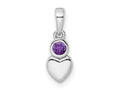FJC Finejewelers 925 Sterling Silver Birthstone Rhodium Plated Polished Amethyst Heart Charm 17 x 5 mm