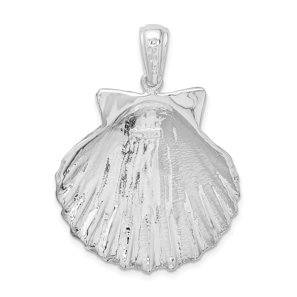 FJC Finejewelers 925 Sterling Silver Rhodium Plated Polished/Textured Shell Charm 38 x 27 mm