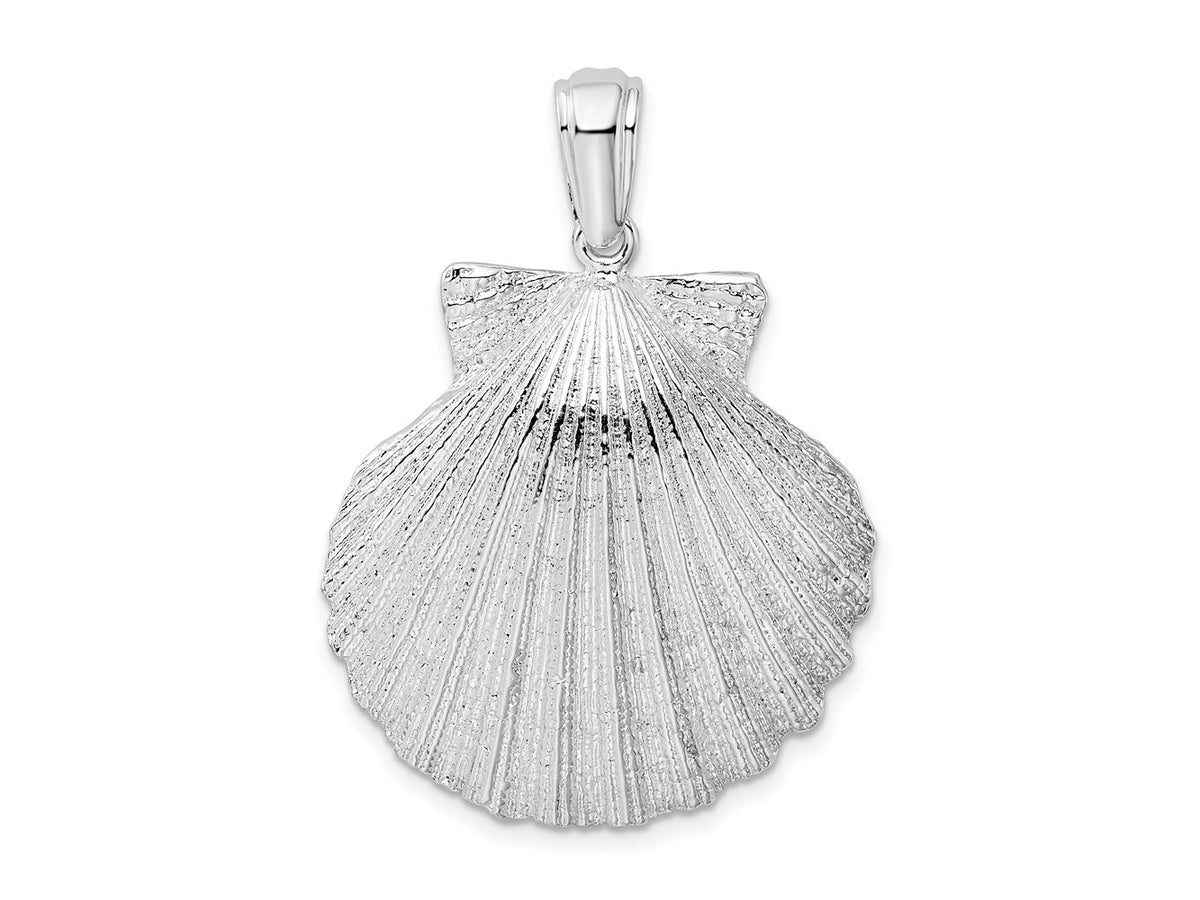 FJC Finejewelers 925 Sterling Silver Rhodium Plated Polished/Textured Shell Charm 38 x 27 mm