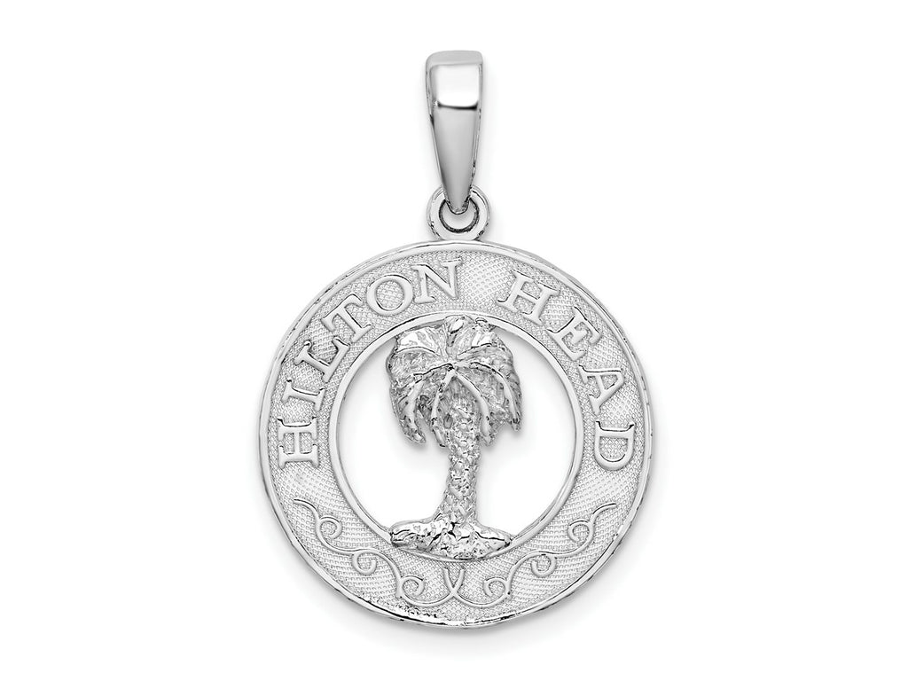 FJC Finejewelers 925 Sterling Silver Rhodium Plated Hilton Head with Palm Tree Round Charm 27 x 18 mm