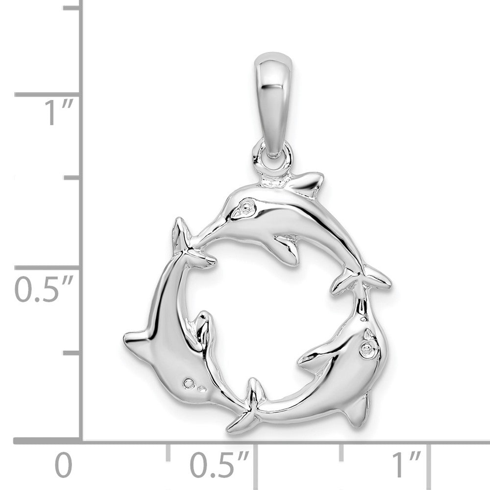 FJC Finejewelers 925 Sterling Silver Rhodium Plated Polished 3 Dolphin Circle Charm 27 x 20 mm
