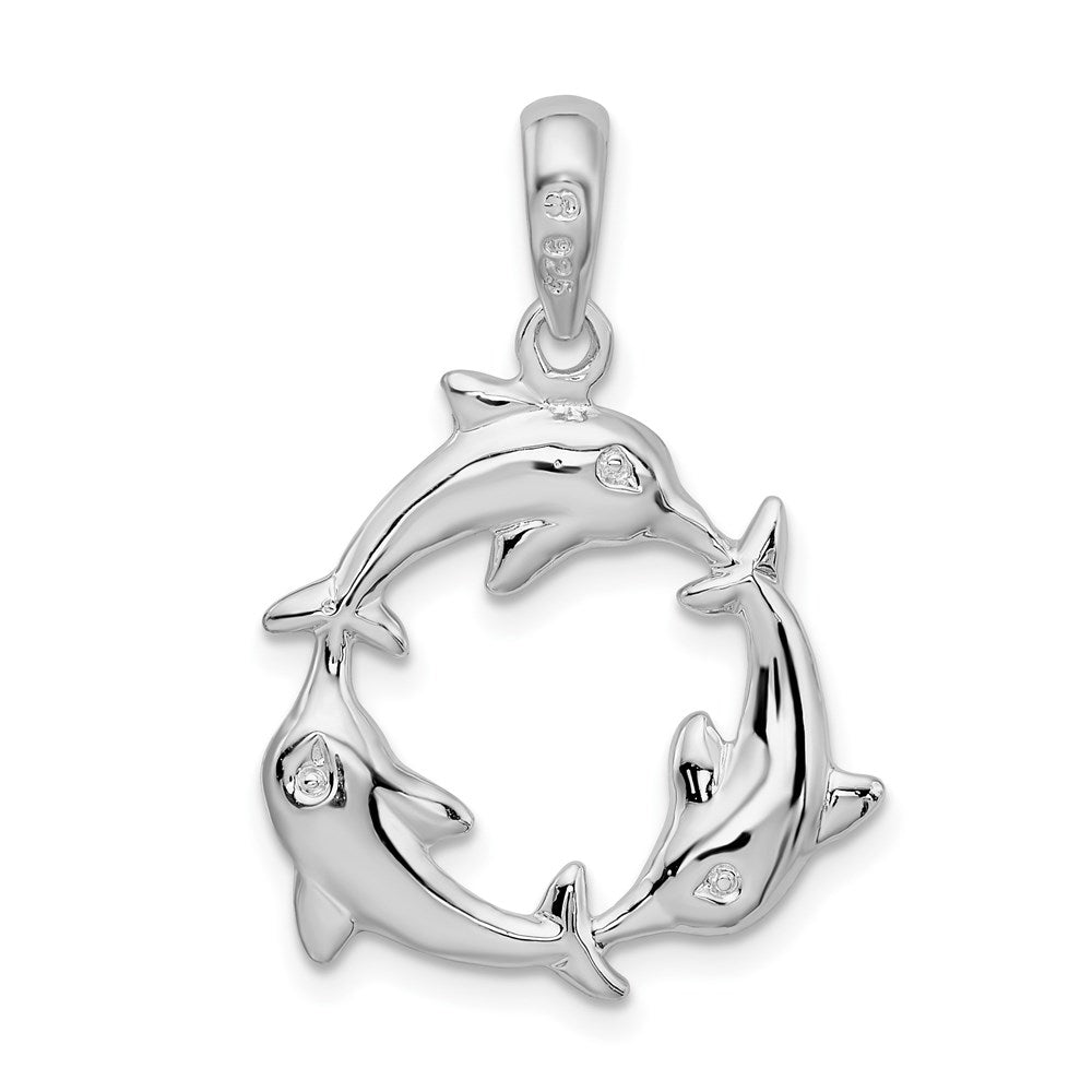 FJC Finejewelers 925 Sterling Silver Rhodium Plated Polished 3 Dolphin Circle Charm 27 x 20 mm