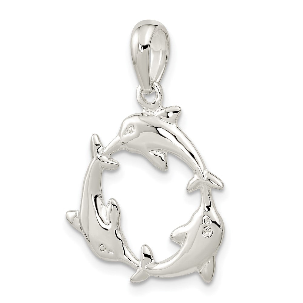 FJC Finejewelers 925 Sterling Silver Rhodium Plated Polished 3 Dolphin Circle Charm 27 x 20 mm