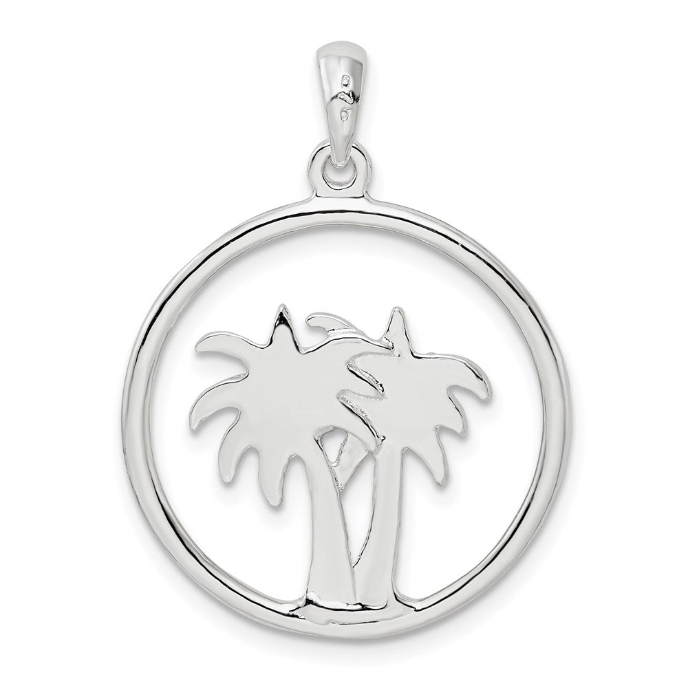 FJC Finejewelers 925 Sterling Silver Rhodium Plated Polished Double Palm Tree Circle Charm 30 x 22 mm
