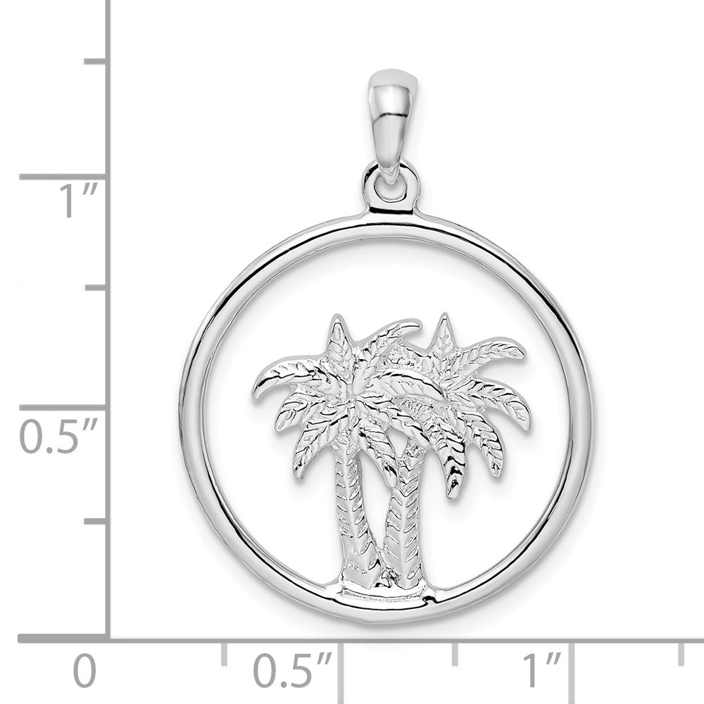 FJC Finejewelers 925 Sterling Silver Rhodium Plated Polished Double Palm Tree Circle Charm 30 x 22 mm