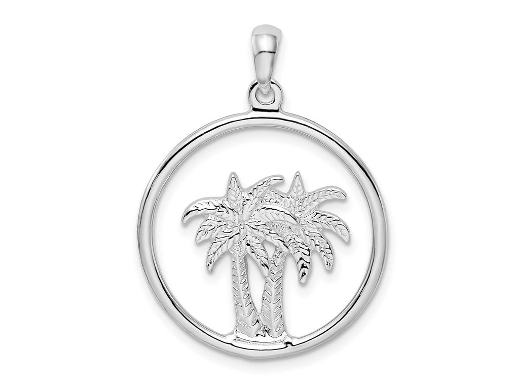 FJC Finejewelers 925 Sterling Silver Rhodium Plated Polished Double Palm Tree Circle Charm 30 x 22 mm