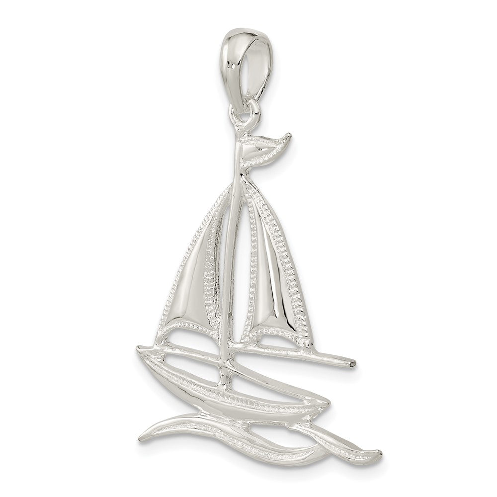 FJC Finejewelers 925 Sterling Silver d Polished/Textured Sailboat on Water Charm 41 x 26 mm
