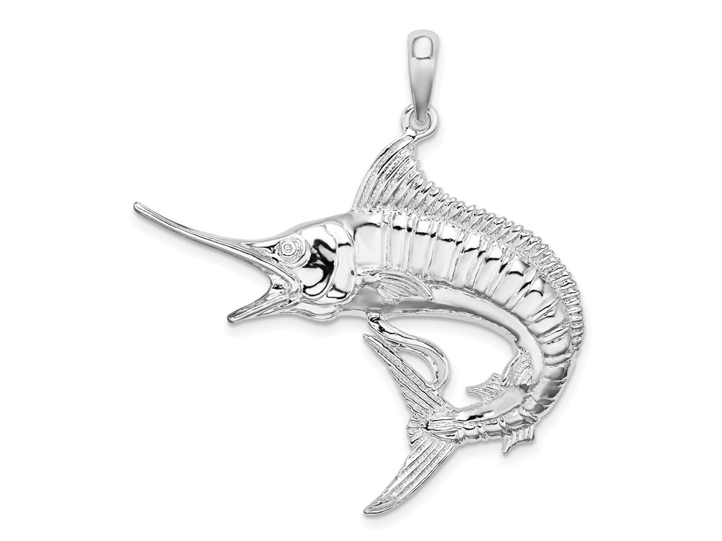 FJC Finejewelers 925 Sterling Silver Rhodium Plated Polished/Textured Marlin Fish Charm 42 x 40 mm