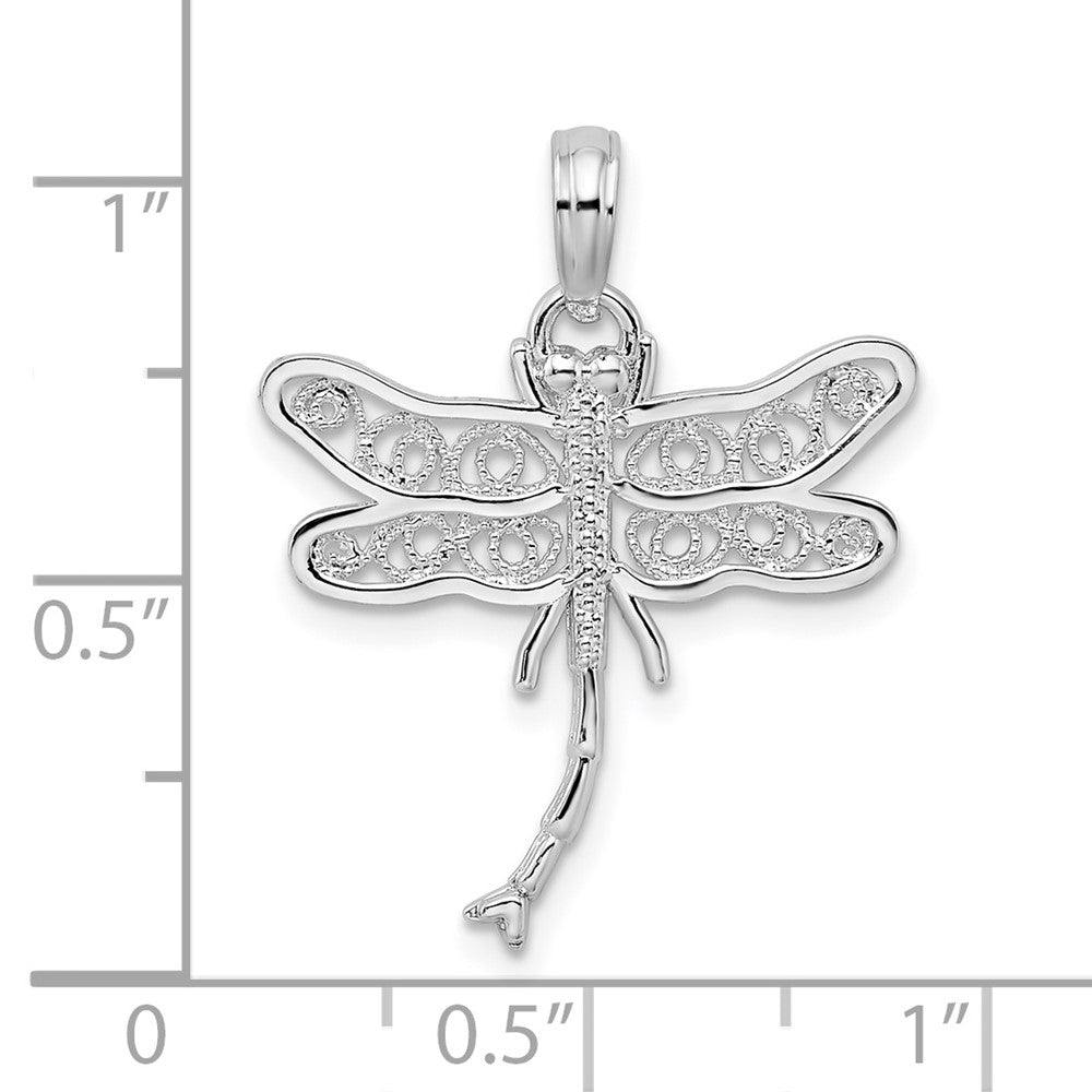FJC Finejewelers 925 Sterling Silver Rhodium Plated Polished Filigree Wing Dragonfly Charm 20 mm