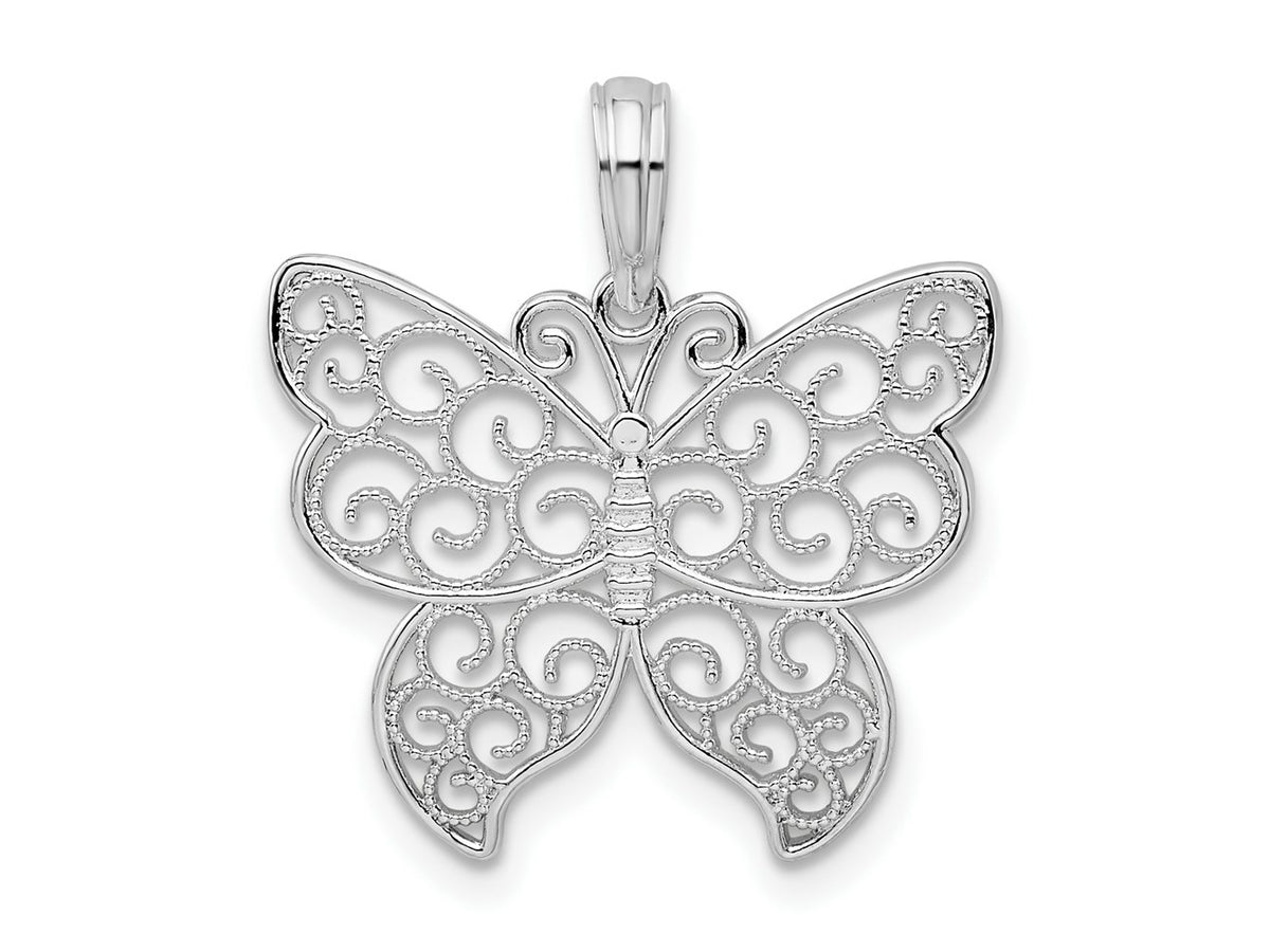 FJC Finejewelers 925 Sterling Silver Rhodium Plated Polished Filigree Wing Butterfly Charm 19 mm