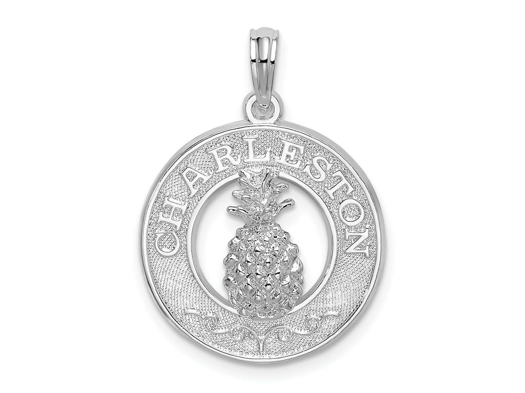 FJC Finejewelers 925 Sterling Silver Rhodium Plated Charleston with Pineapple Circle Charm 25 x 18 mm