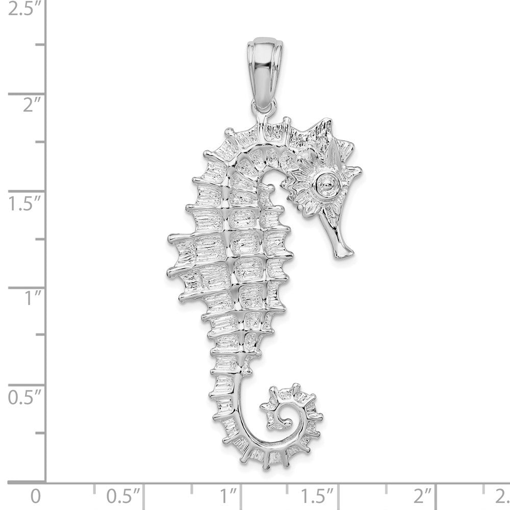 FJC Finejewelers 925 Sterling Silver Rhodium Plated Polished/Textured 3D Sea Horse Charm 56 x 25 mm