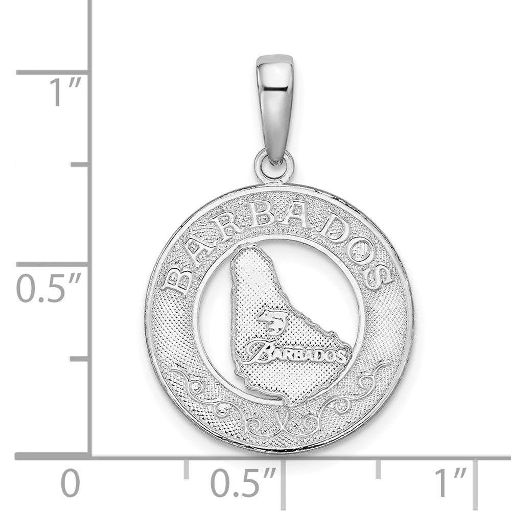 FJC Finejewelers 925 Sterling Silver Rhodium Plated Polished Barbados with Map Circle Charm 26 x 17 mm