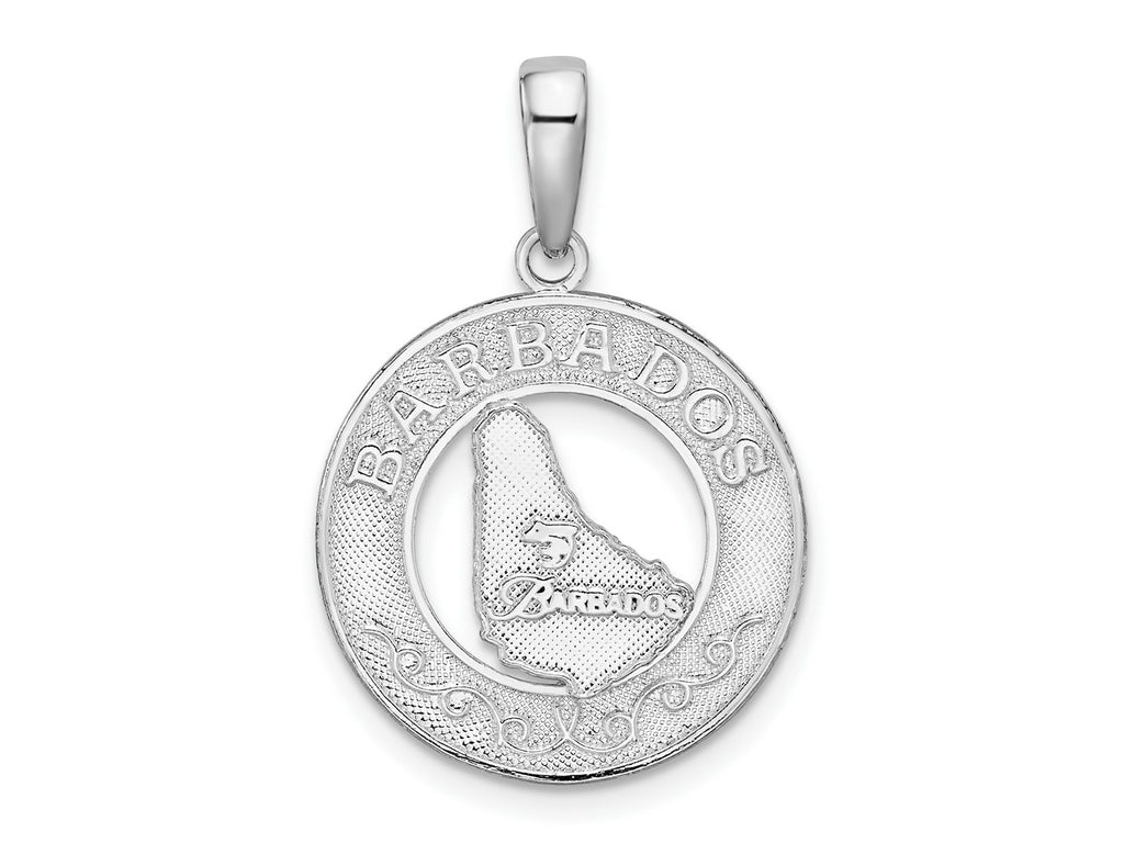 FJC Finejewelers 925 Sterling Silver Rhodium Plated Polished Barbados with Map Circle Charm 26 x 17 mm
