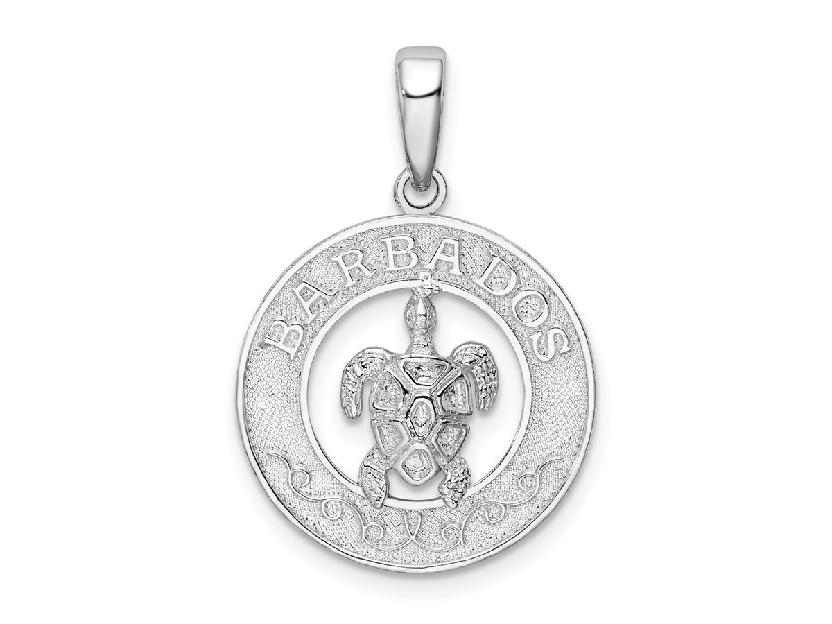 FJC Finejewelers 925 Sterling Silver Rhodium Plated Polished Barbados with Turtle Circle Charm 27 x 18 mm