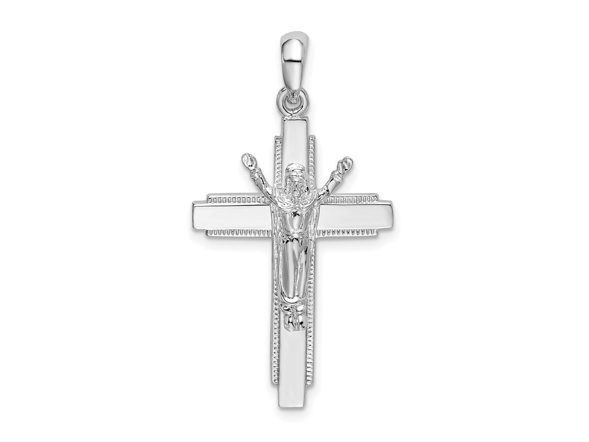 FJC Finejewelers 925 Sterling Silver Rhodium Plated Polished Beaded Edge Crucifix Charm 19 mm