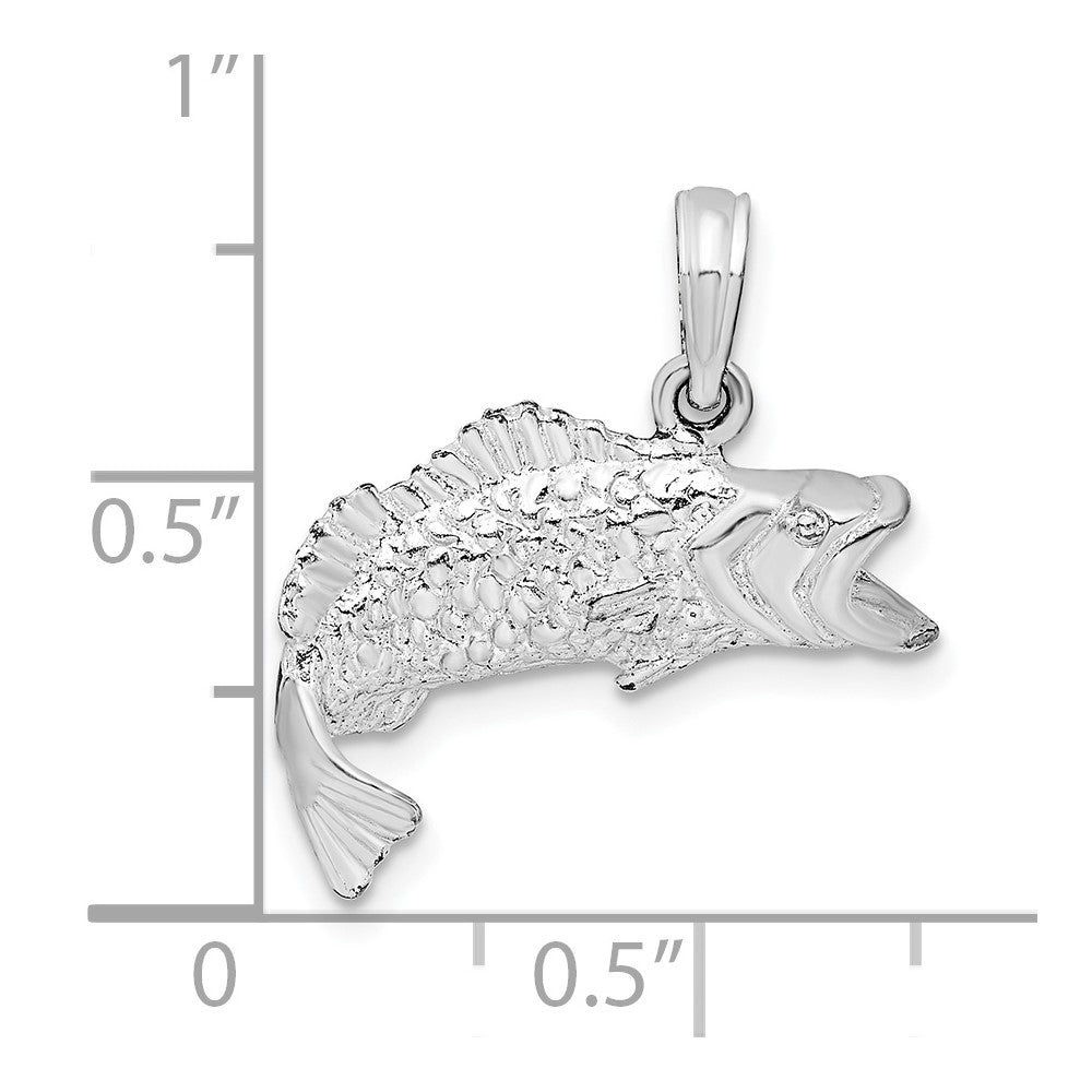 FJC Finejewelers 925 Sterling Silver Rhodium Plated Polished Bass Fish Curved Tail Charm 20 x 19 mm